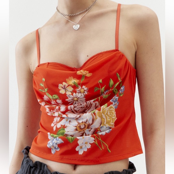 Urban Outfitters Red Balconette Bra with Floral Mesh Cami - Picture 2 of 6